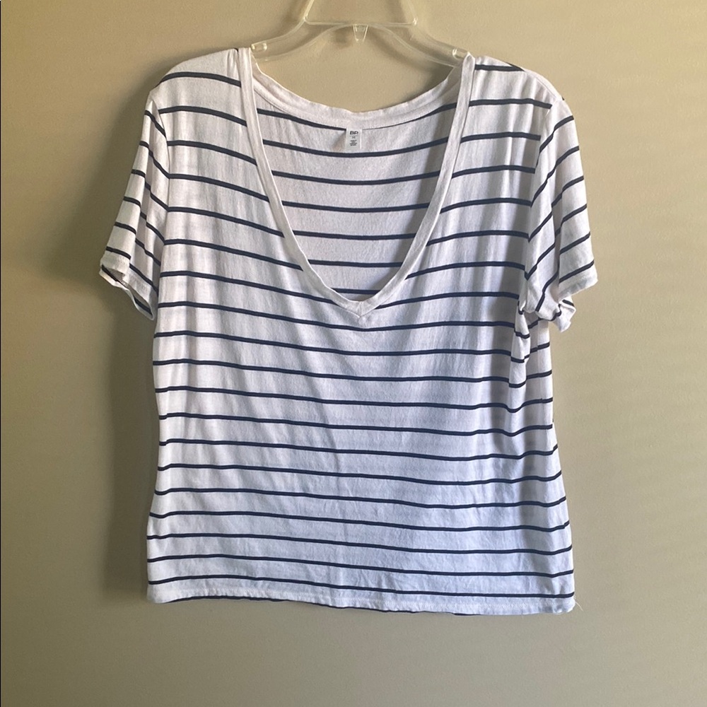 Nordstrom BP White and Black Striped V-Neck Tee